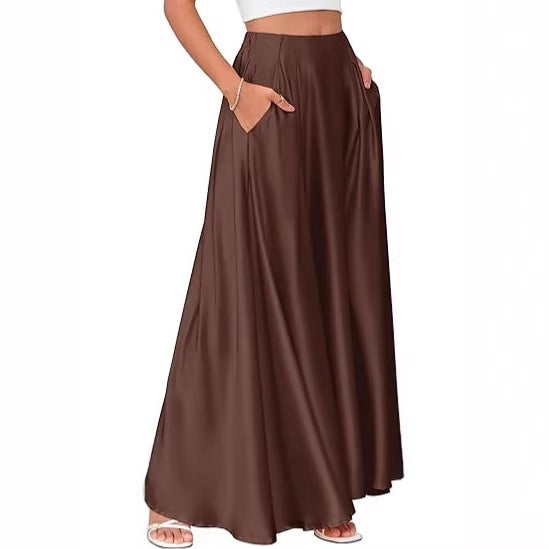 Women's Maxi Skirt with Elegant Pleats and Practical Pockets