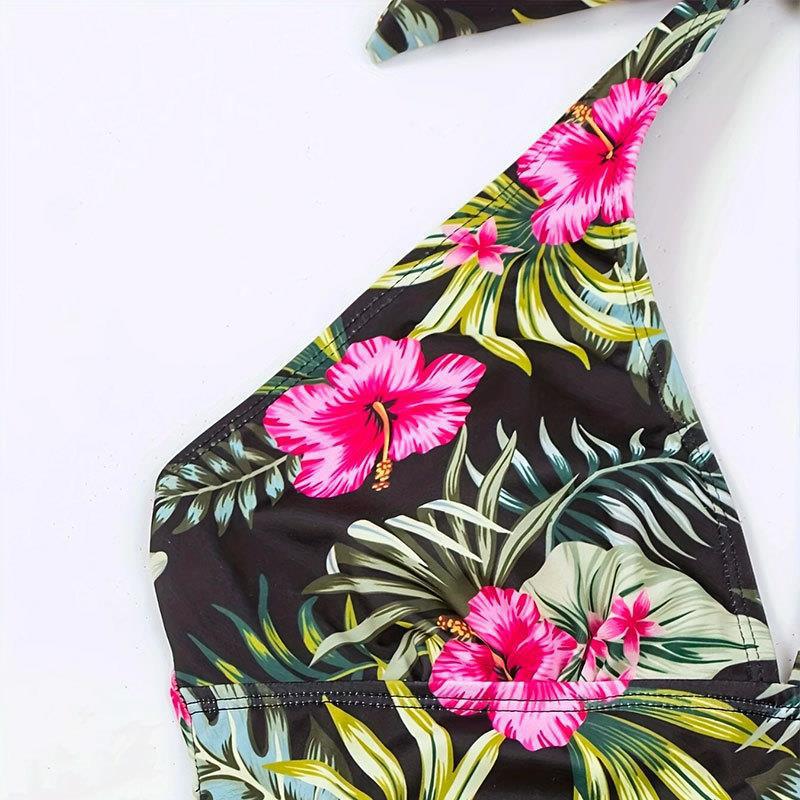Women's Floral Swimsuit with Adjustable Neckline