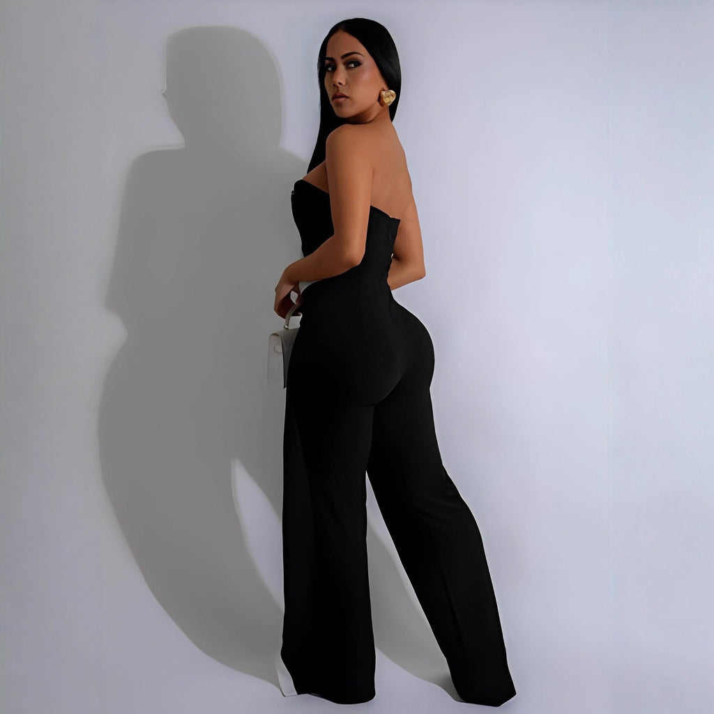 Women's Jumpsuit with Elegant Bustier Bodice and Contrasting Hem Accents