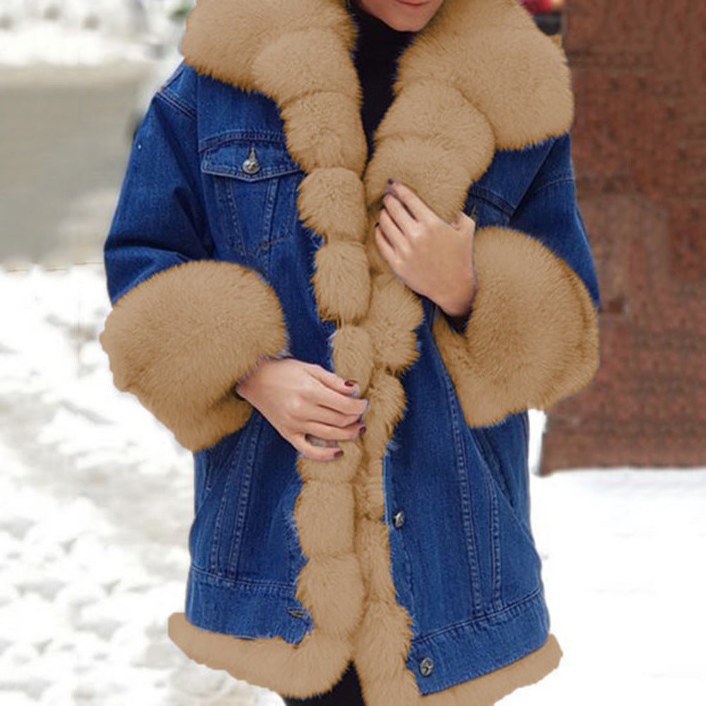 Women's Denim Jacket with Faux Fur Collar