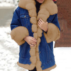 Women's Denim Jacket with Faux Fur Collar