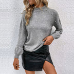 Elegant High-Neck Sweater with Pearl Appliqués