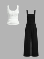 Women's Casual Tank Top and Wide-Leg Overalls Set