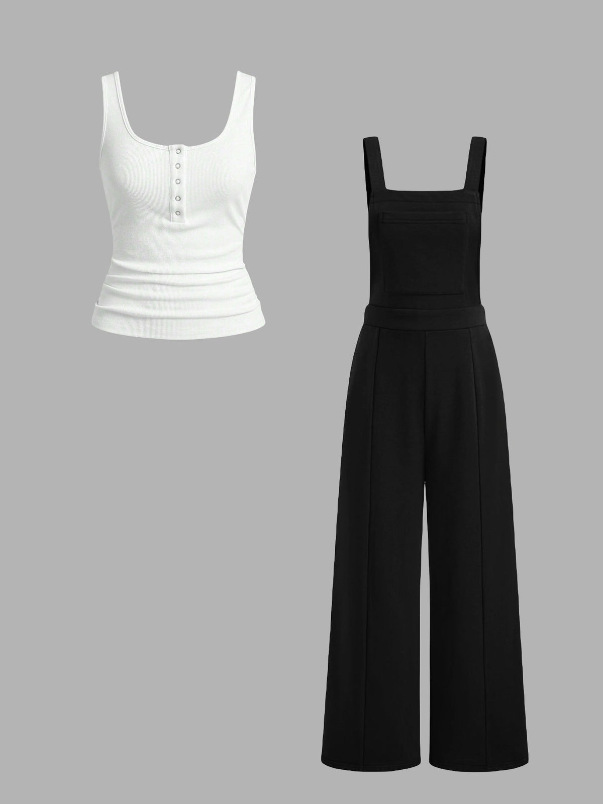 Women's Casual Tank Top and Wide-Leg Overalls Set