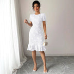 Women's Floral Lace Midi Dress with Ruffle Hem