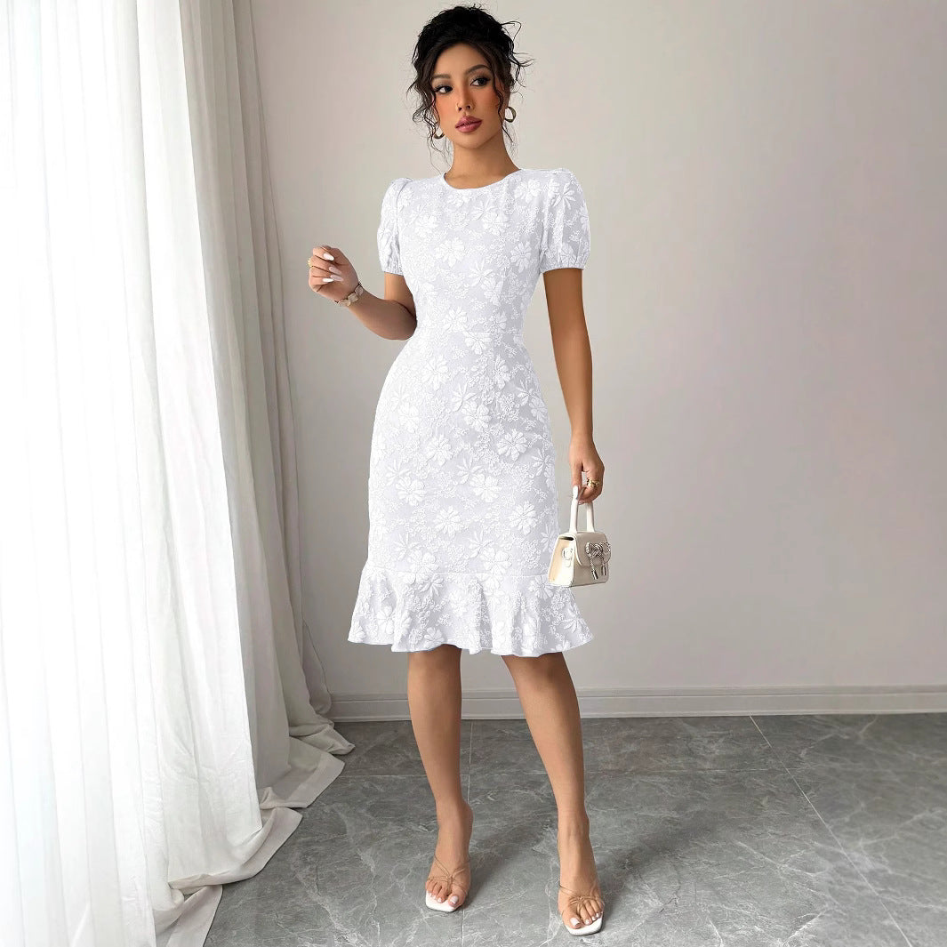 Women's Floral Lace Midi Dress with Ruffle Hem