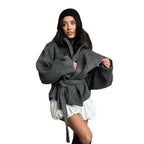Women's Elegant Oversized Wool Jacket with Belt