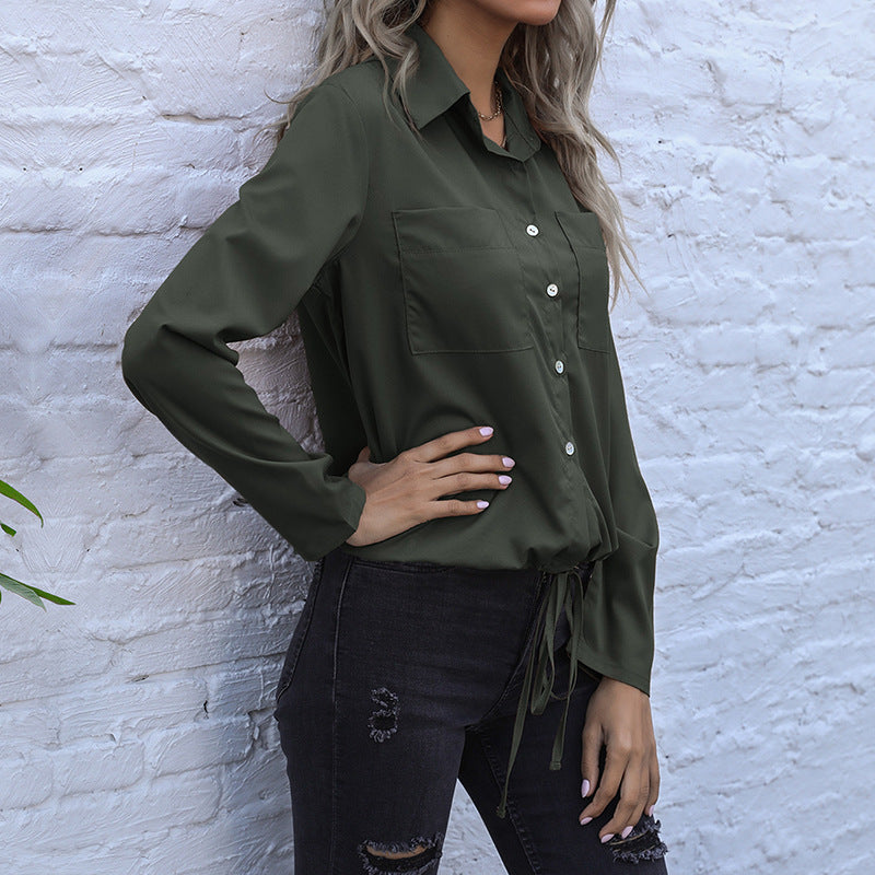 Women's Elegant Blouse with Button Closure and Adjustable Hem