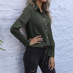 Women's Elegant Blouse with Button Closure and Adjustable Hem