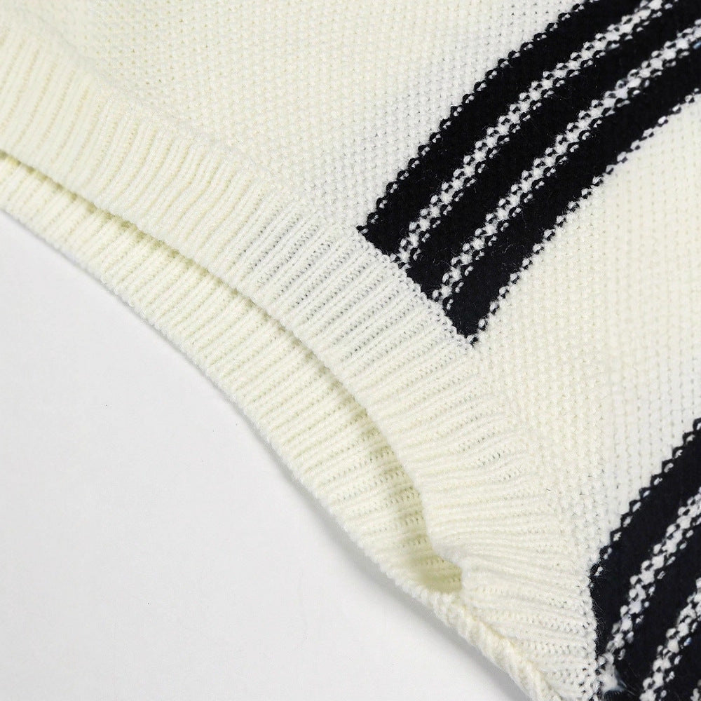 Women's Sleeveless Cardigan with Button Placket and Stripes