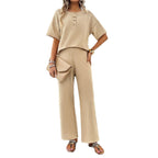Women's Casual Lounge Set with Wide Top and Straight Pants