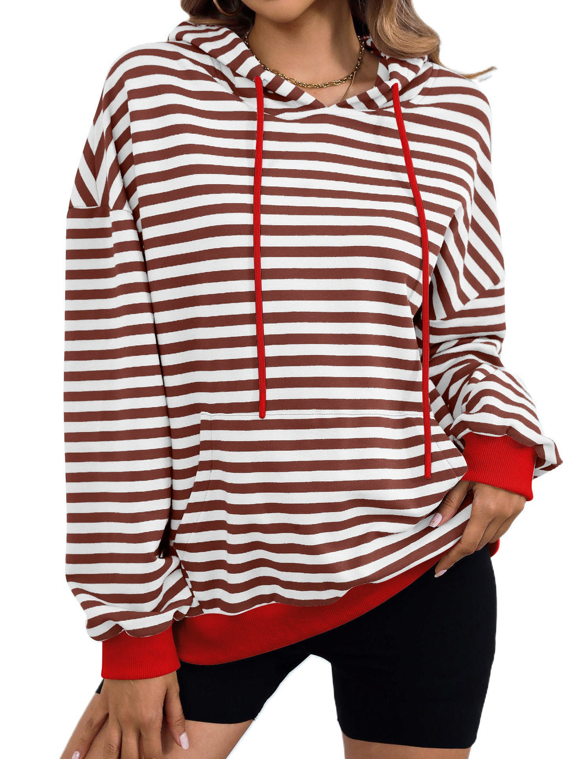 Women's Striped Hoodie with Kangaroo Pocket