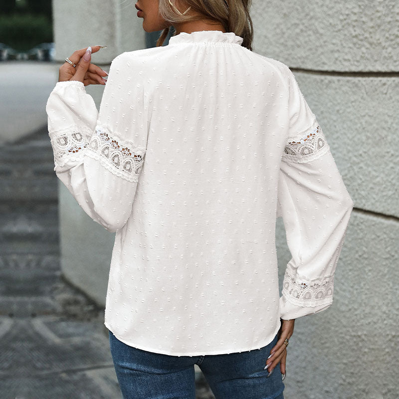 Women's Blouse with Lace Sleeves and Lace-Up Detail