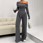 Long Sleeve Asymmetric Neckline Jumpsuit