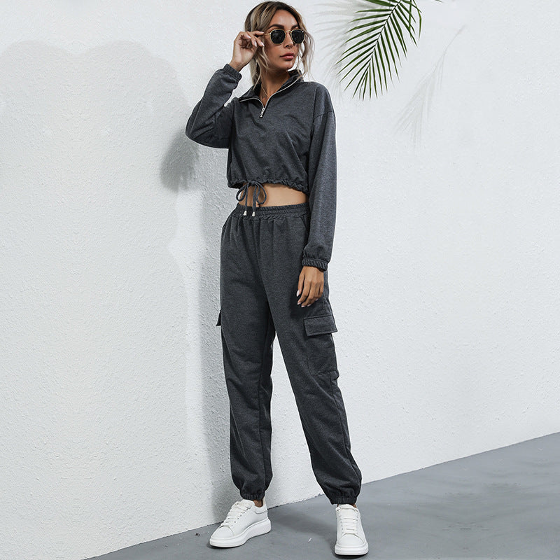 Women's Casual Jumpsuit with Half-Zip and Practical Pockets