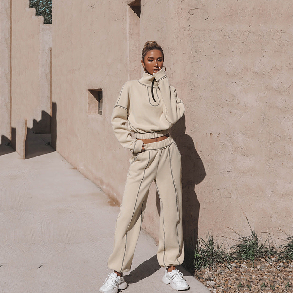Women's Cropped Zip-Up Sweatshirt with Ruffle Details