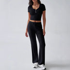 Women's Comfortable Leisure Set with Short Top and Wide-Leg Pants