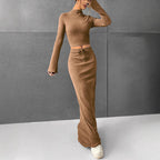 Women's Elegant and Comfortable Long-Sleeve Crop Top and Maxi Skirt Set
