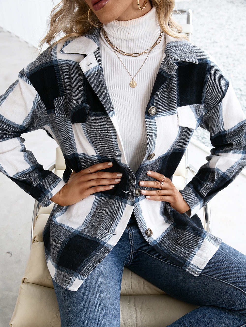 Women's Plaid Overshirt with Pockets