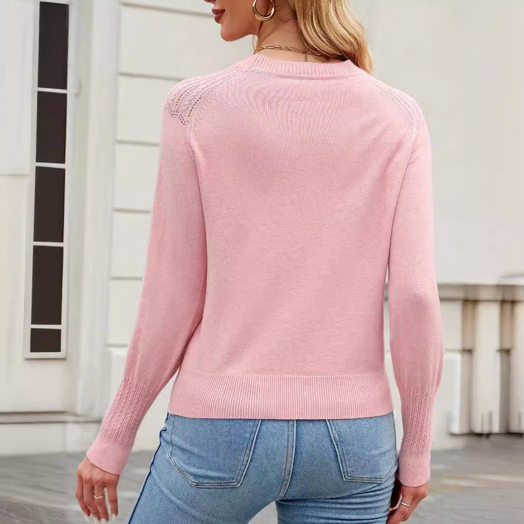 Elegant Fine Knit Sweater with Decorative Shoulder Design