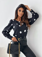 Women's Polka Dot Blouse with Ruffle Sleeves