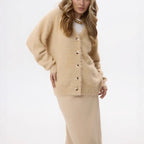 Women's Fluffy Cardigan with Pearl Buttons and Loose Fit