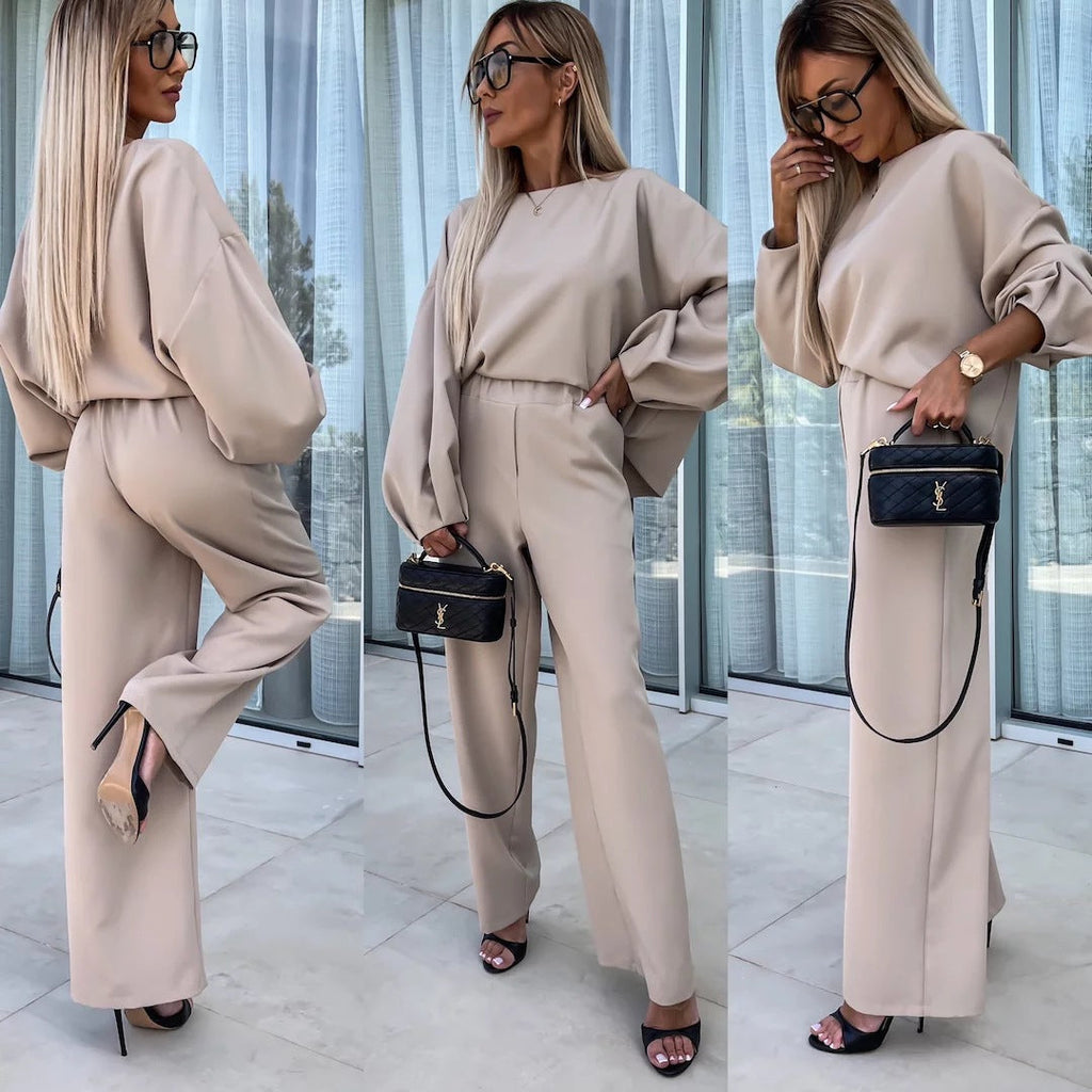 Women's Elegant Two-Piece Set with Oversized Blouse and Wide Pants