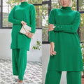 Women's Casual Knit Set with Stand-Up Collar and Button Details