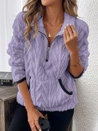Women's Fleece Pullover in Modern Knit Design with Zipper