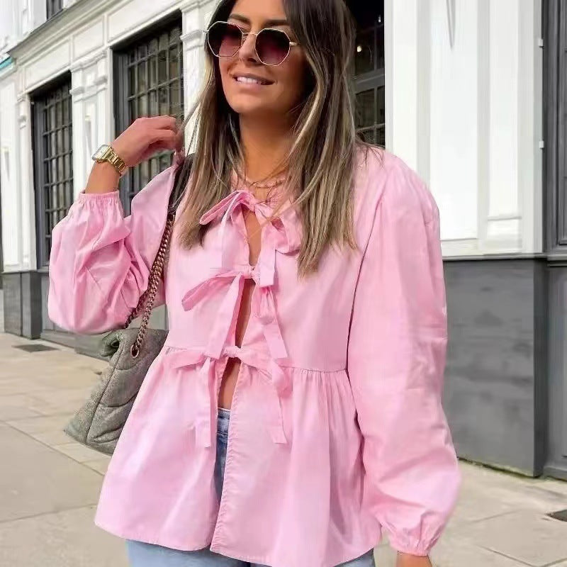 Women's Blouse with Playful Ruffle Details and Gathering