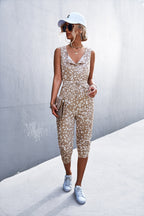 Women's Casual Leopard Print Jumpsuit with Pockets
