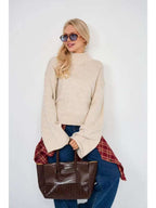 Elegant Oversized Sweater with Wide Cut and Stand-up Collar