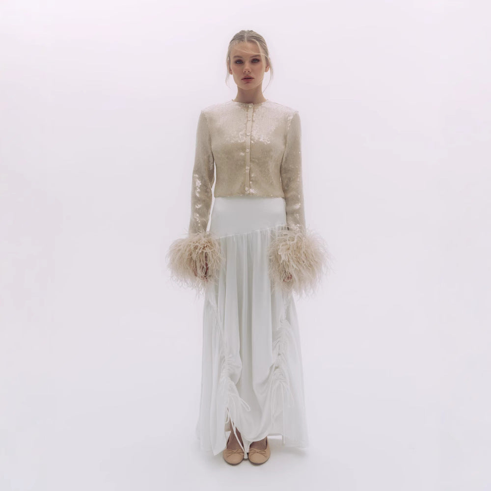 Women's Elegant Blouse with Feathers