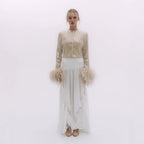 Women's Elegant Blouse with Feathers
