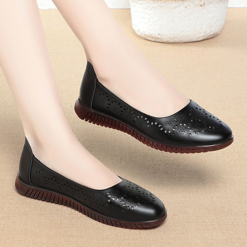 Women's Ballet Flats with Breathable Perforated Pattern and Flexible Sole