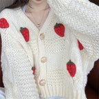 Women's Chunky Knit Cardigan with Floral Embroidery and Sparkling Buttons