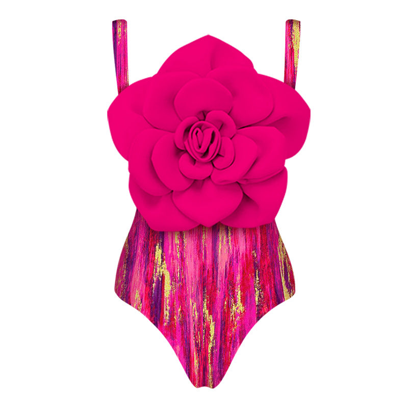 Women's Swimsuit with Floral Volume and Matching Wrap Skirt