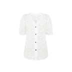 Women's Airy Blouse with Eyelet Patterns and Button Details