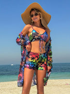 Women's Swim Set with Casual Kimono and Sporty Shorts