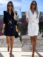 Women's Blazer Dress with Tailored Fit and Glamorous Button Detail