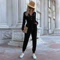 Casual Jumpsuit with Button Placket and Waist Belt