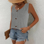 Sleeveless Top with Decorative Buttons and Relaxed Fit