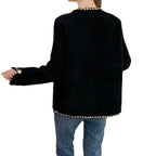 Women's Elegant Cardigan with Decorative Pearl Buttons and Fine Texture