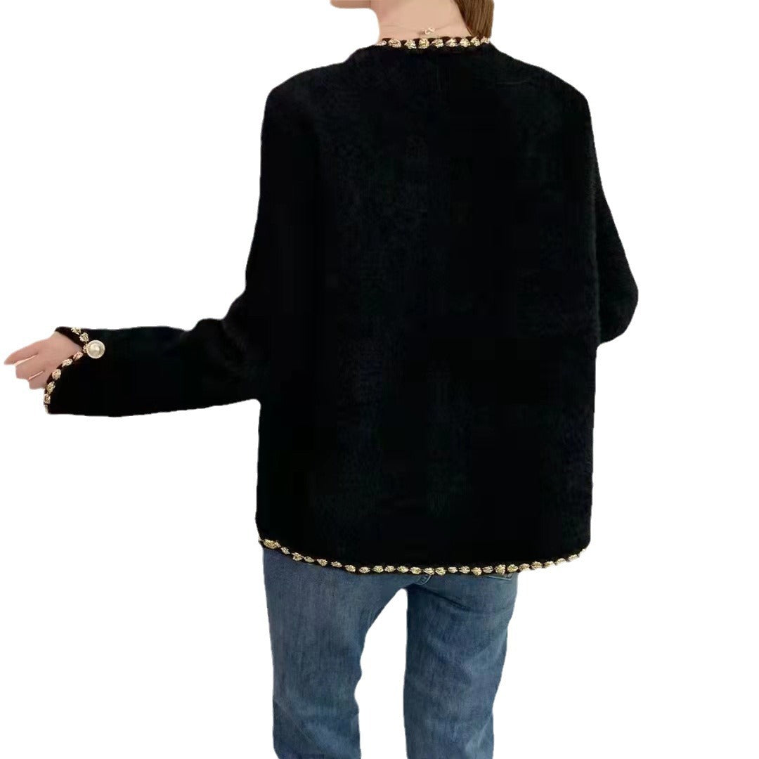 Women's Elegant Cardigan with Decorative Pearl Buttons and Fine Texture