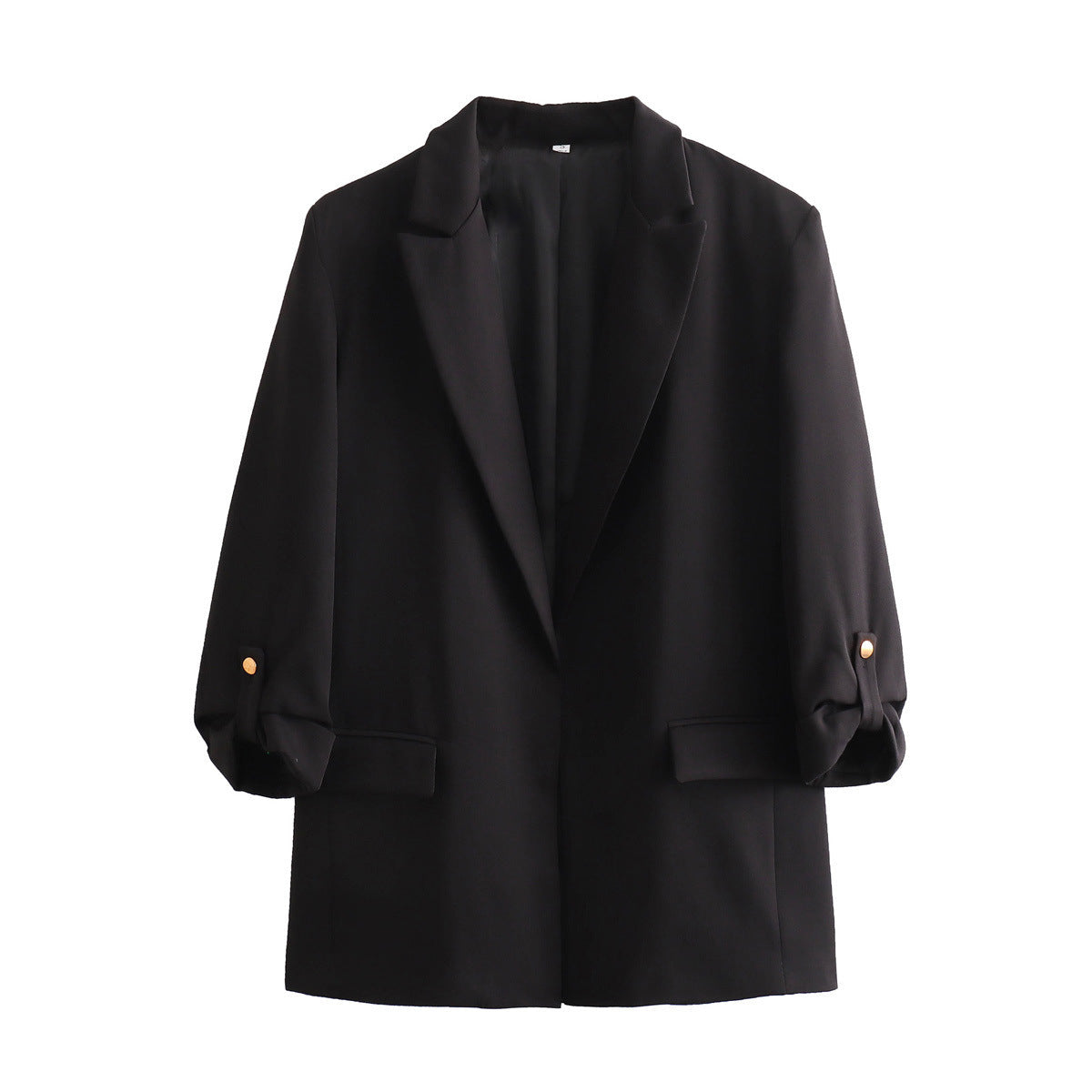 Women's Elegant Blazer with Structured Sleeves and Gold Accents