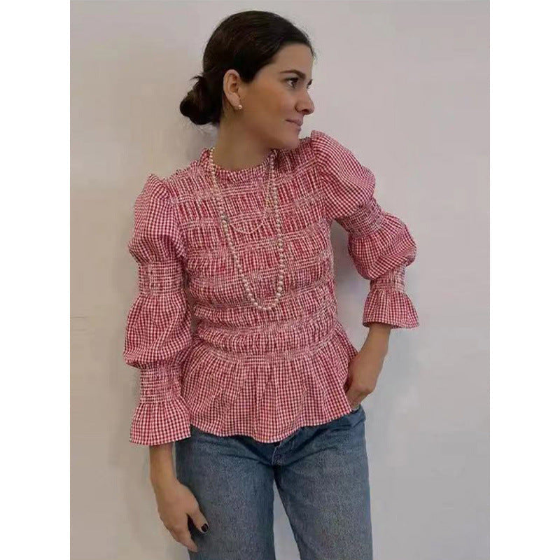 Elegant Women's Blouse with Ruffle Details and Smocked Effect