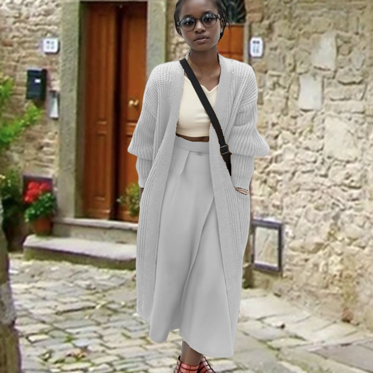 Women's Oversized Knit Coat with Casual Fit and Ribbed Design