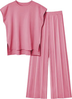 Elegant Women's Short-Sleeve Top and Pleated Trousers Set