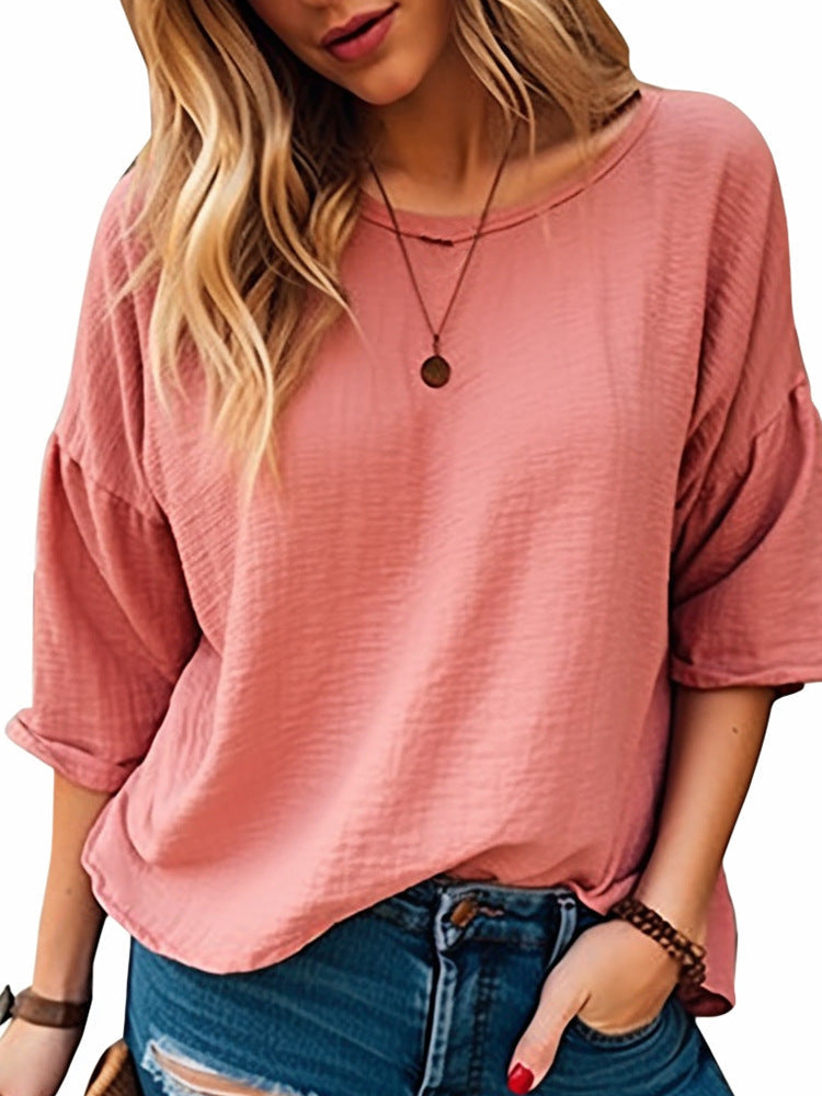 Women's Casual Oversized Shirt with Wide Round Neckline