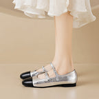 Women's Double-Strap Metallic Ballet Flats
